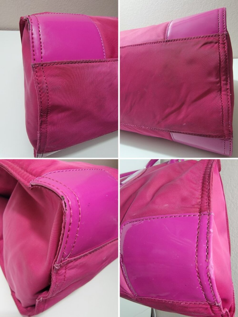 Tory Burch Ella Nylon Tote Bag Large Magenta Pink Patent Leather Shoulder Purse - Picture 13 of 14